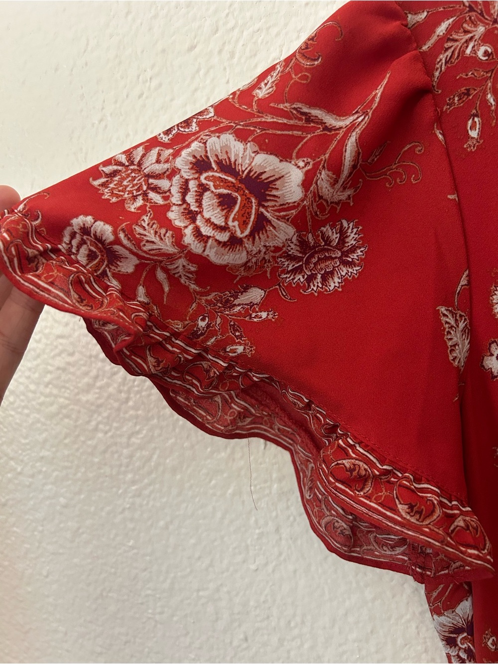 Max Studio Red Floral Maxi Dress with Ruffle Sleeves - Picture 4 of 5